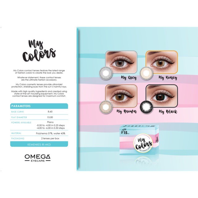 SOFTLENS MINUS DAN NORMAL OMEGA MY COLORS HONEY 15mm (0.00 sd -6.00) GRATIS TEMPAT SOFLEN