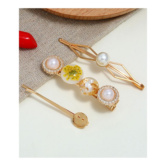 LRC Jepit Rambut Fashion Geometric Pearl-studded Three-piece Hair Clip A5824X