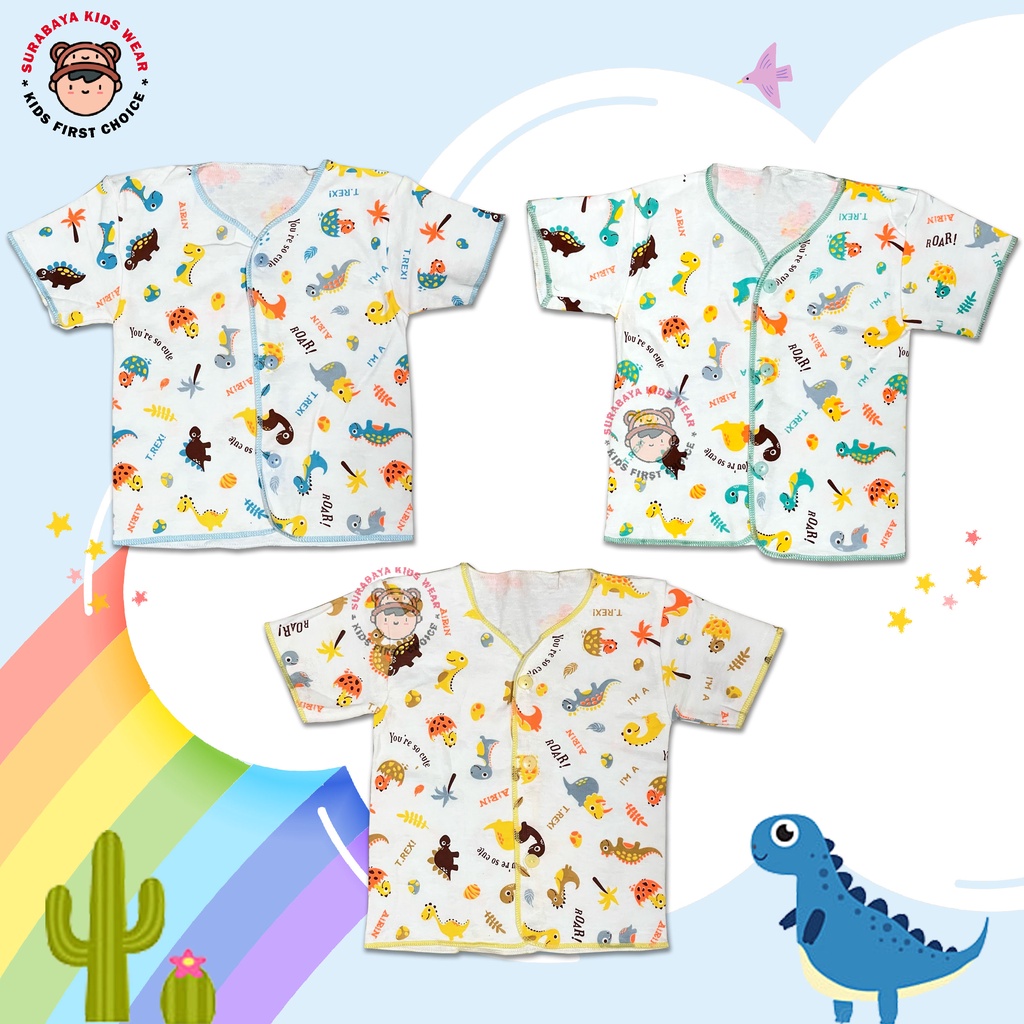 Kaos Anak Laki - Laki Kancing Lengan Pendek Motif Dinosaurus