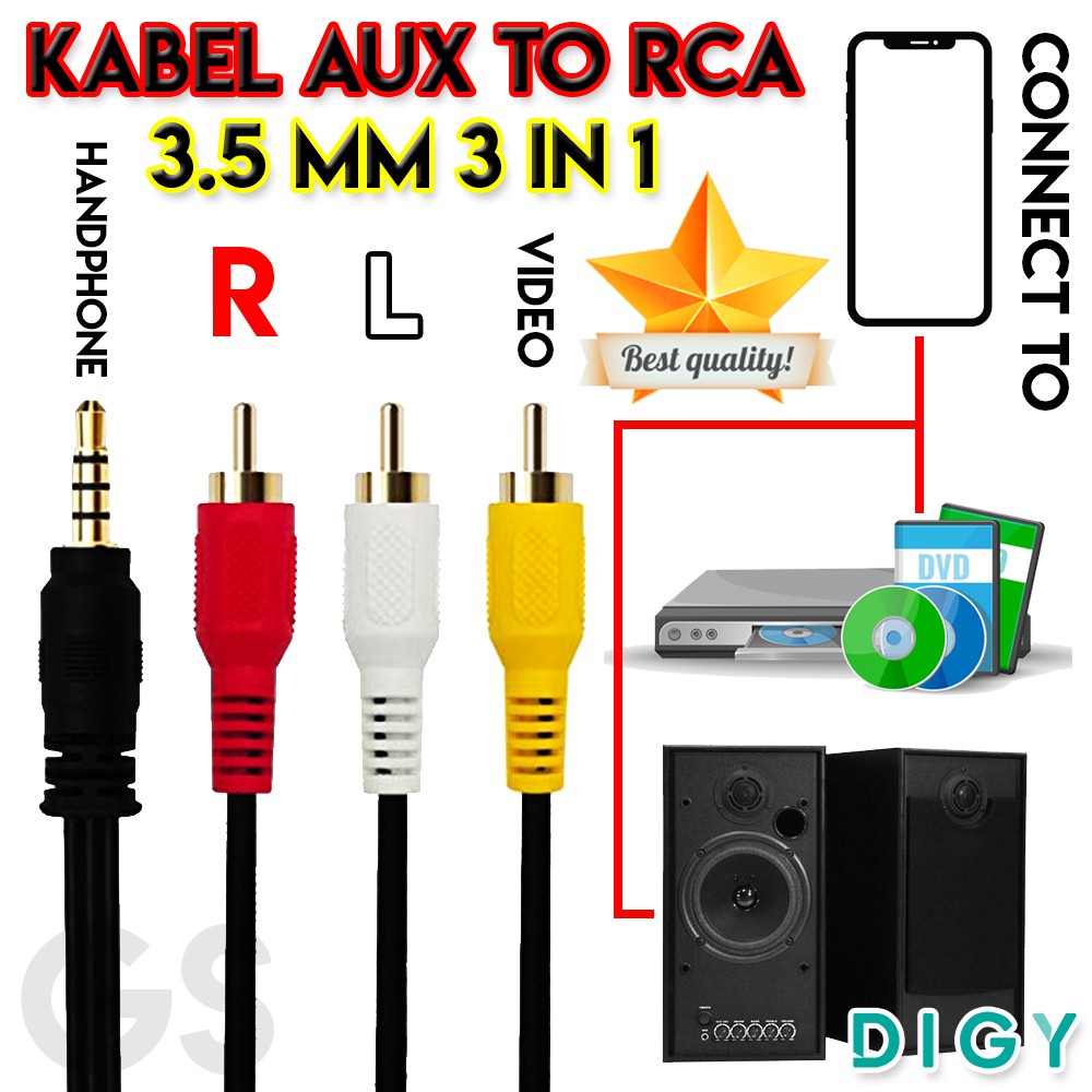 [ 1.2m ] Kabel 3 RCA AUX AUDIO A/V High Quality / Kabel Audio