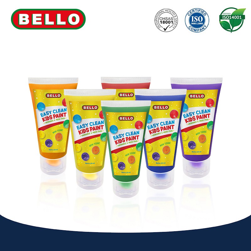 

HJK BELLO EASY CLEAN KIDS PAINT - Cat WASHABLE lukis ANAK - 1SET: 6x60ml