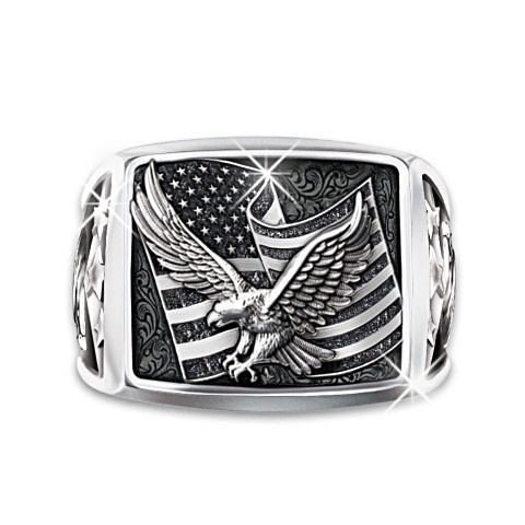 Cincin Desain Elang Warna Silver Gaya Punk Eropa Amerika