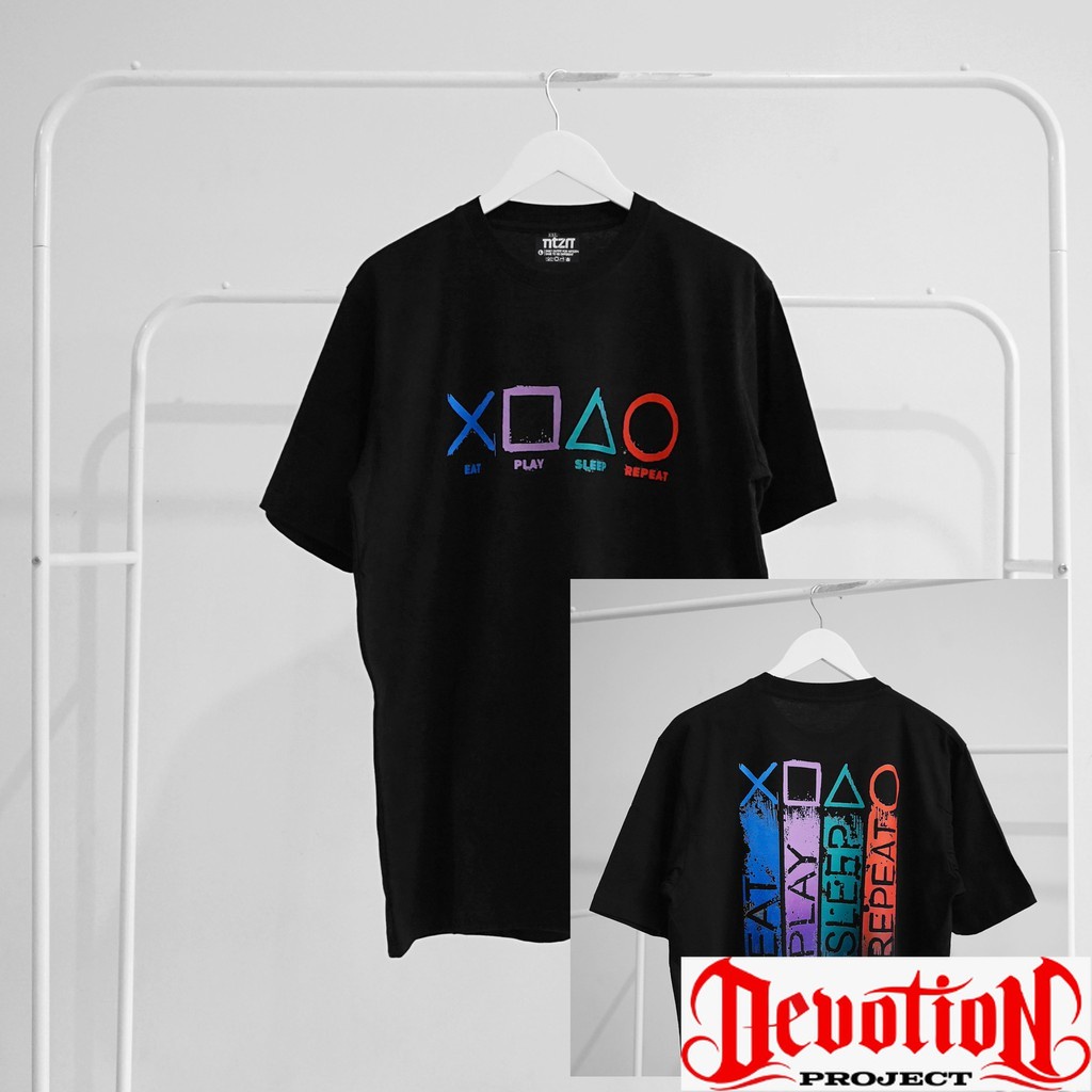 KAOS EAT PLAY SLEEP REPEAT / BAJU PRIA / TOMBOL BUTTON STICK STIK PS PREMIUM DISTRO / ORIGINAL NTZN