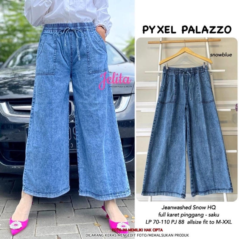 Celana Kulot Jeans Wanita Denim Premium Bawahan Wanita Murah-Pyxel blue