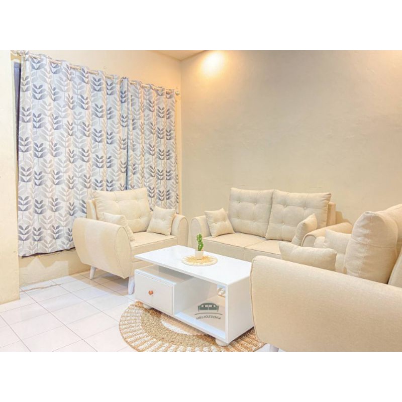 Sofa retro minimalis 2 1 1 set meja laci (free bantal 2 pcs)