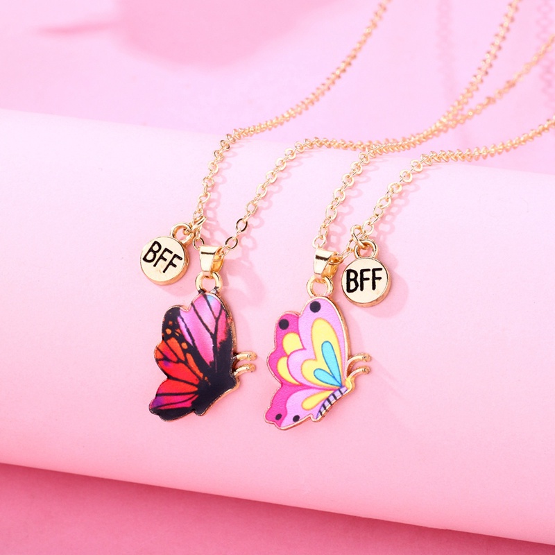 2pcs / Set Kalung Liontin Butterfly Gaya Korea Untuk Wanita