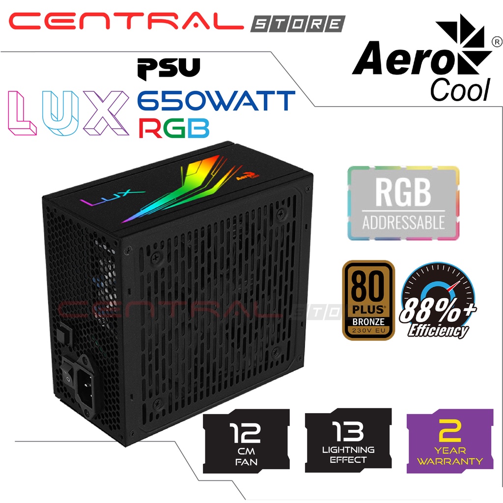 Power supply AEROCOOL LUX 650W RGB 80-PLUS BRONZE PSU 80+ PURE