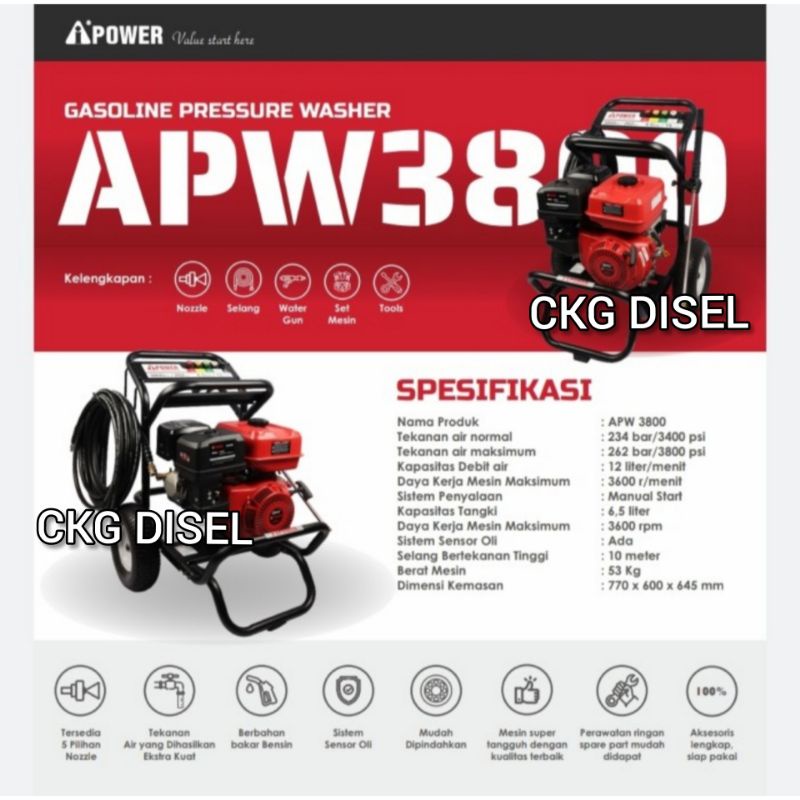Apw Jet Cleaner Apw 3800 262 Bar / 3800 Psi Brand Usa Terbaik-2