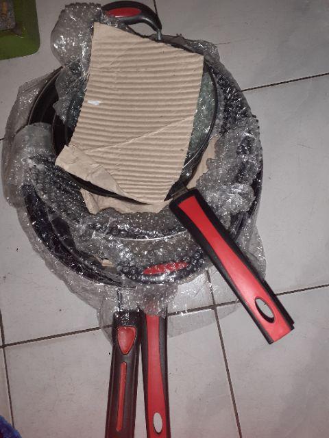 Panci Set Enamel  Cookware Set Anti Lengket Lengkap Dengan Tutup Kaca