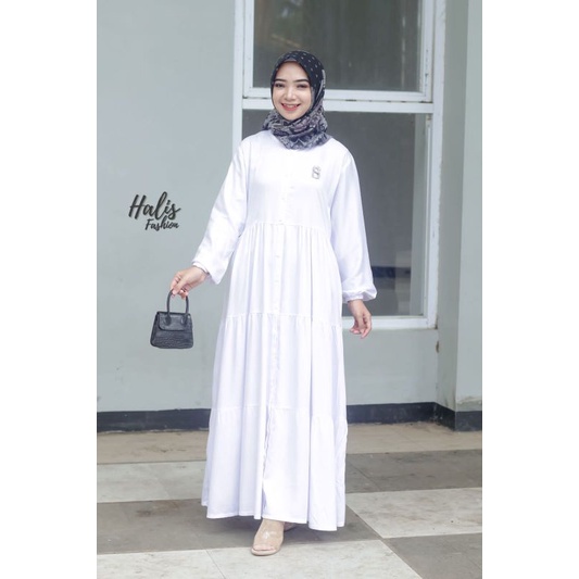 GAMIS RAYON SUSUN 3 FULL KANCING By Halis Fashion//Gamis Hitam Putih//Gamis Rayon Premium//Gamis Busui//Gamis XL Ld 110