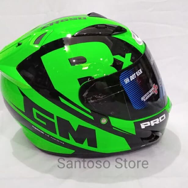 OFC Helm Fullface GM Race Pro Zr Green Hijau Single Visor Smoke