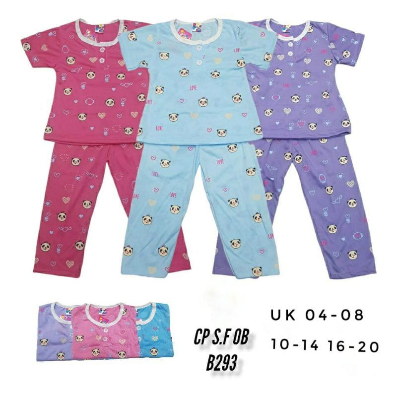 SETELAN BAJU TIDUR ANAK PEREMPUAN UMUR 2-6 TAHUN MOTIF LOVE PANDA