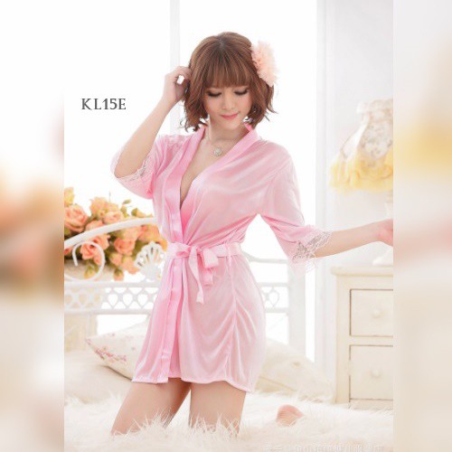 [LANGSUNG KIRIM] BAJU TIDUR KIMONO LINGERIE SEXY PIYAMA KIMONO SATIN PINK KL15E