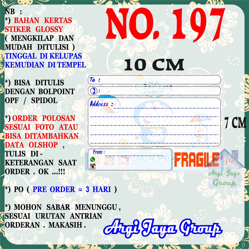 

Stiker Pengiriman - Sticker Alamat Olshop Murah Nomer 197 - 10x7 cm - Glossy