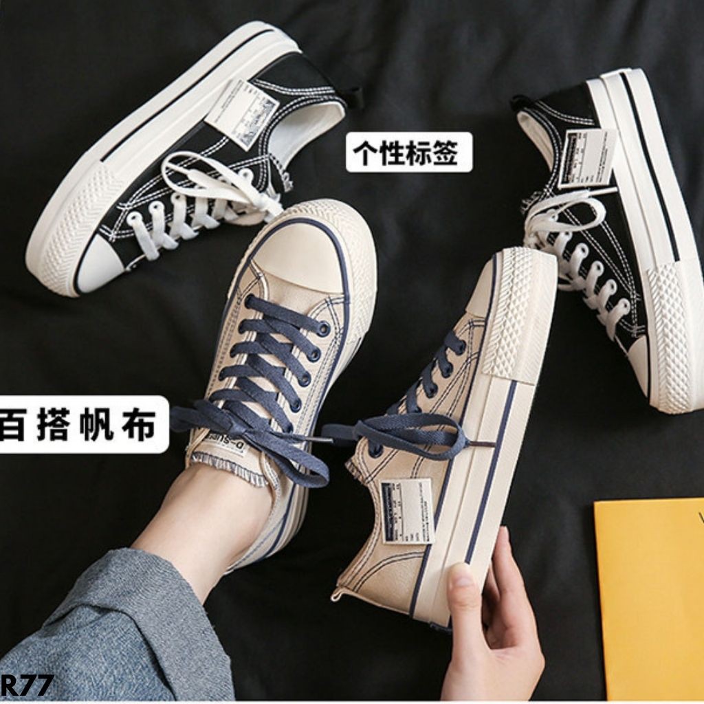 SEPATU SNEAKERS WANITA KANVAS LABEL UNIK REMAJA DEWASA TINGGI HIGHSOLE IMPORT BERKUALITAS R77