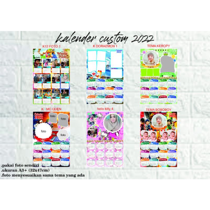CETAK KALENDER FOTO 2022 CUSTOM KARAKTER FREE DESAIN BISA COD