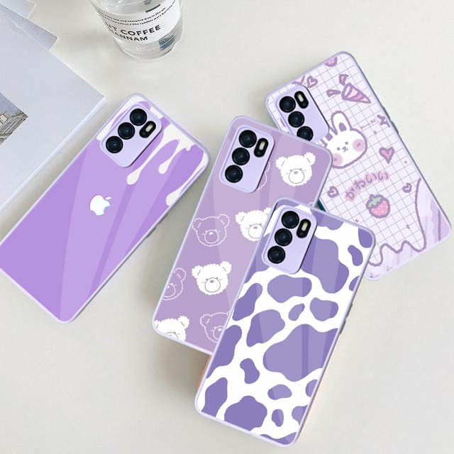 Softcase Glass Macaron Lilac [SM01] For Oppo Reno 6 4G A5s A16 A15 Reno 5F Reno 5 A54 | Case Oppo A1