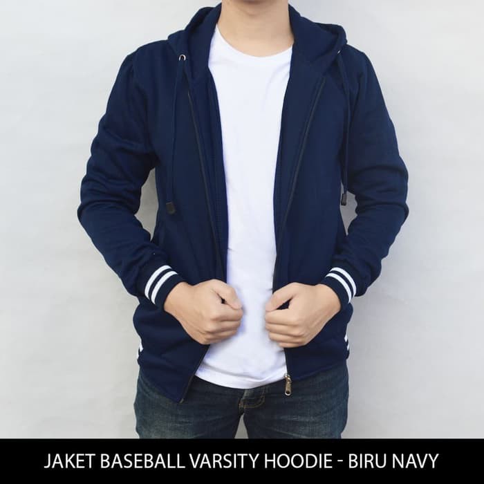 Jaket Zipper Polos Varsity Baseball Navy