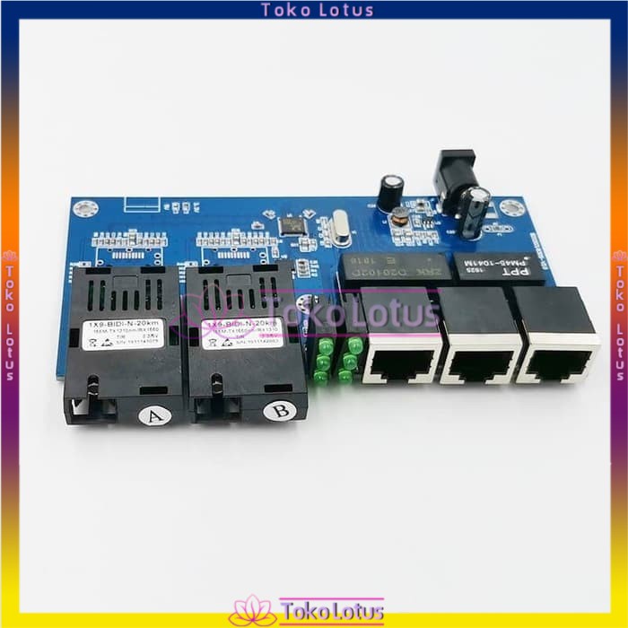 [Bisa Bayar Ditempat] 10 / 100Mbps 2 SC 3 RJ45 PCB Board Single Mode Fast Ethernet Fiber Optical