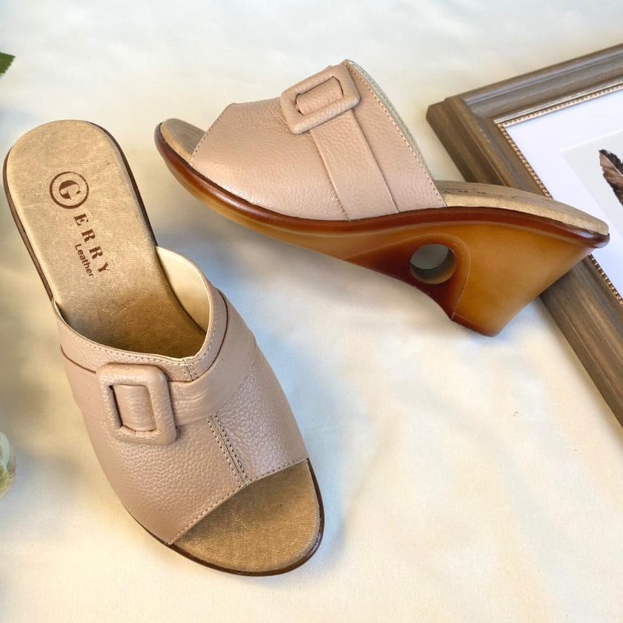 Sandal Sendal Wedges Selop Kulit Papirut Asli Garut Wanita Cewek Kulit Garut