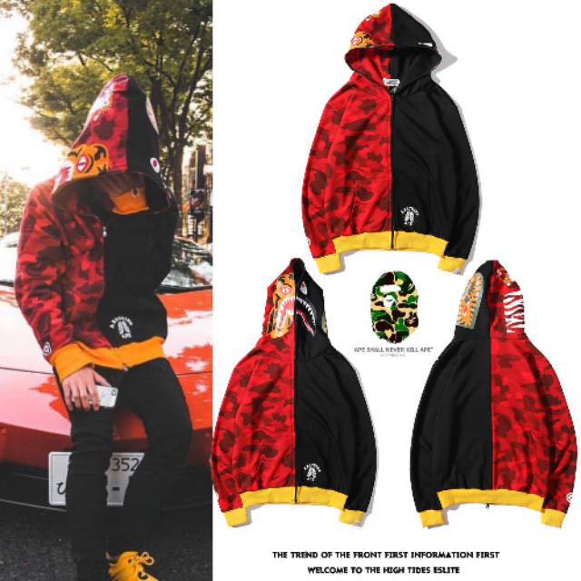 HOODIE JAKET BAPE A BATHING APE DUAL CAMO MERAH HITAM