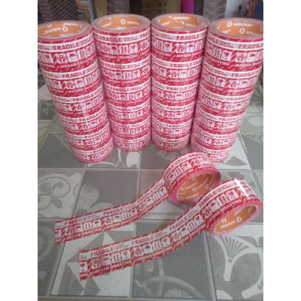 lakban fragile merah 2&quot; (45 mm x 100 yard) tebal harga murah