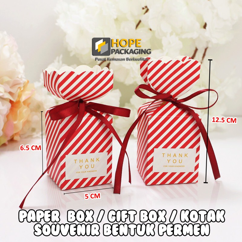 [ 5 pcs ] Paper Box Spesial Gift Box Kotak Souvenir wedding / ultah/ hadiah Bentuk Permen GRATIS Pita plus Stiker