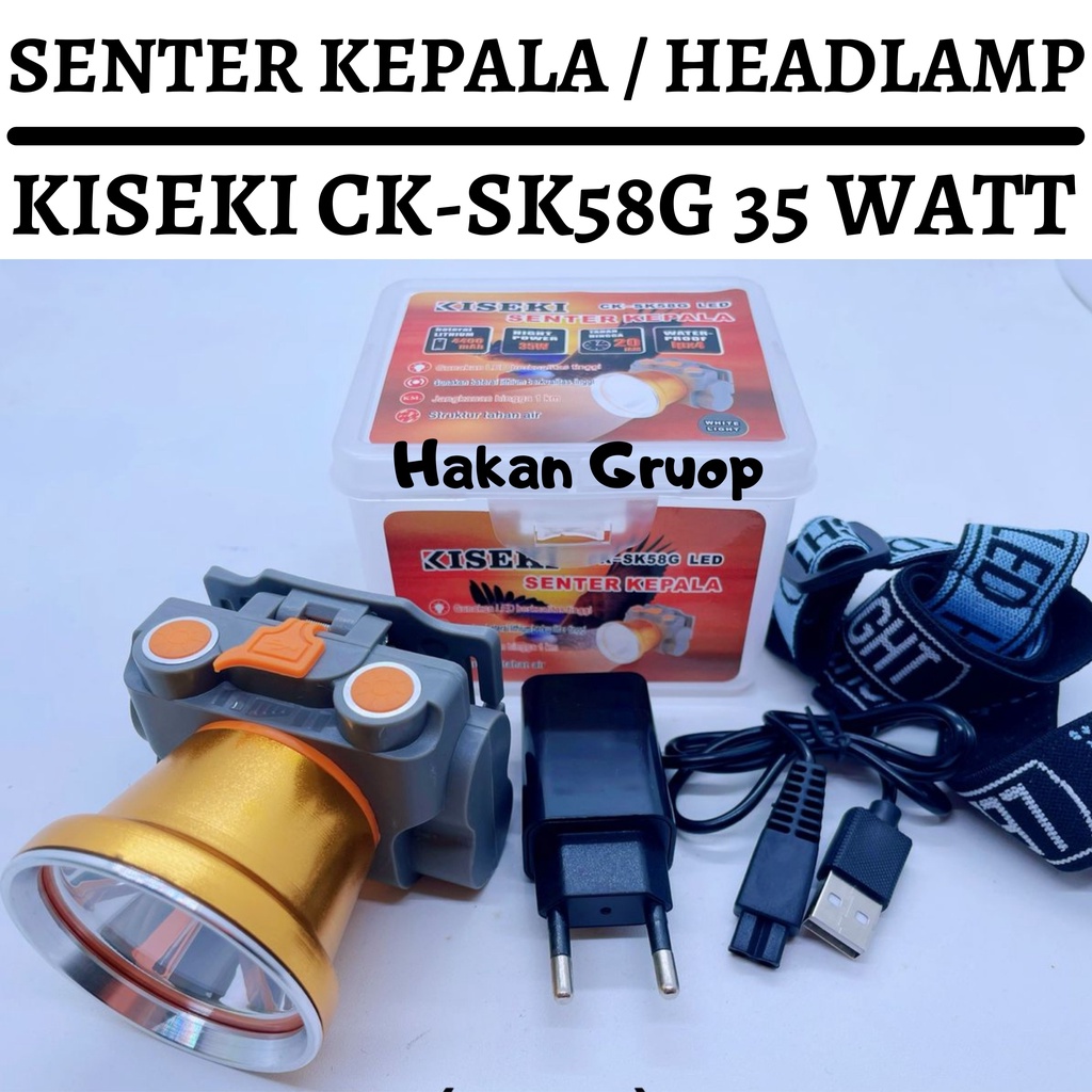 Senter Kepala / Head Lamp Kiseki CK-SK58G 35 WATT | Senter Kiseki CK-SK 58G Cahaya Putih Super Terang Tahan 20 Jam | Kiseki CK-58G Jarak Sorot Jauh | FMS