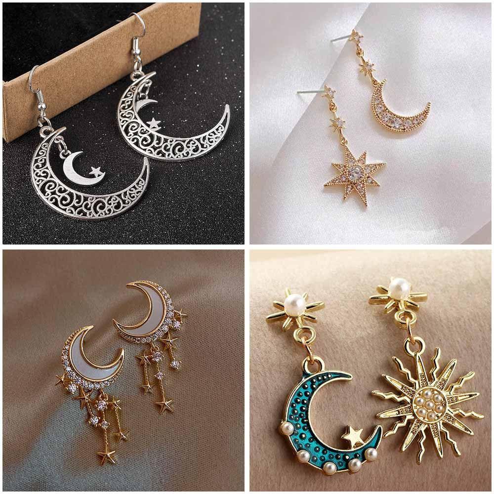 Anting Tusuk Nanas Ins Gaya Mewah Bulan S925 Needle Menjuntai Earrings