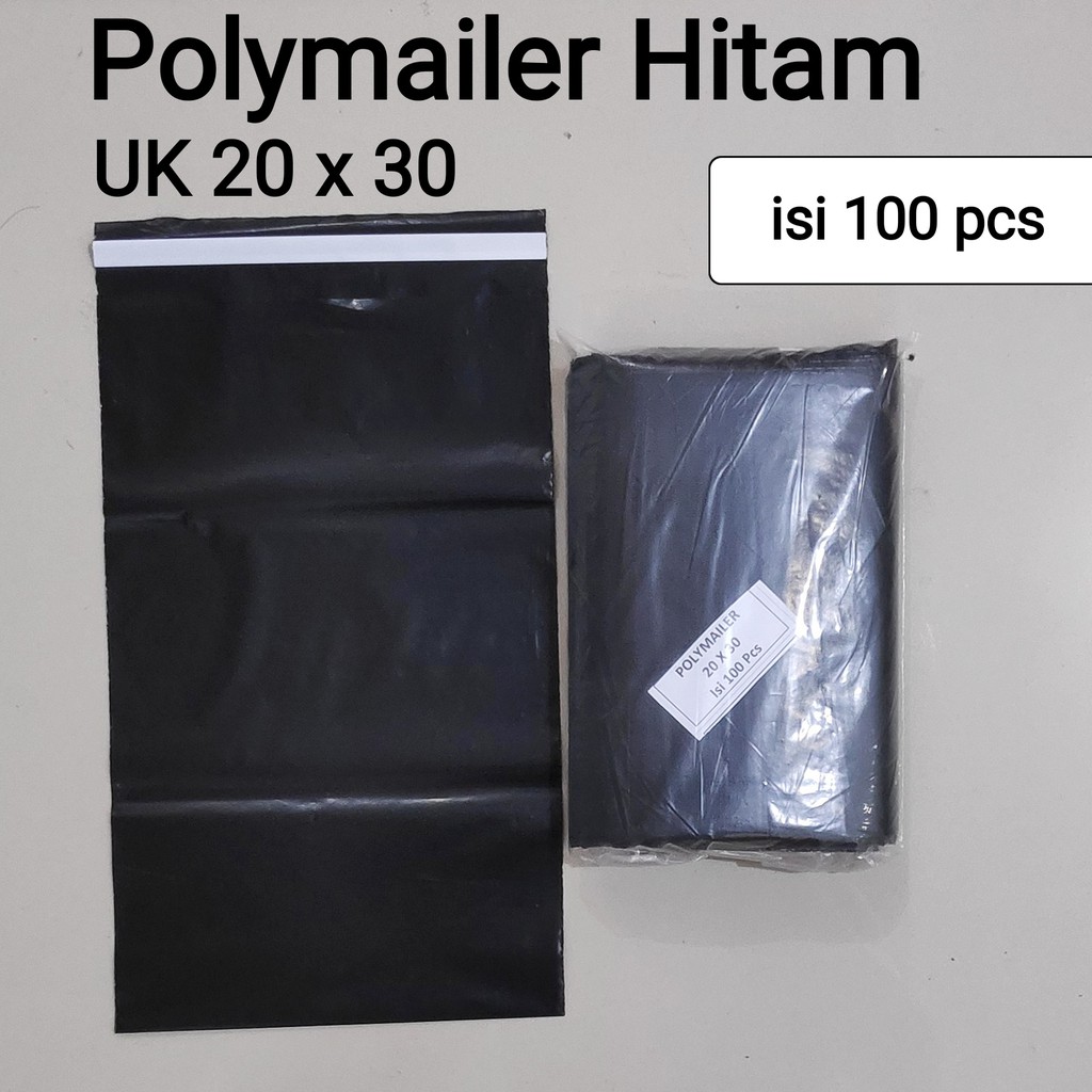 Polymailer uk 20x30 (100pcs) Plastik Packing Lem Hitam, Plastik Lem, Plastik Baju