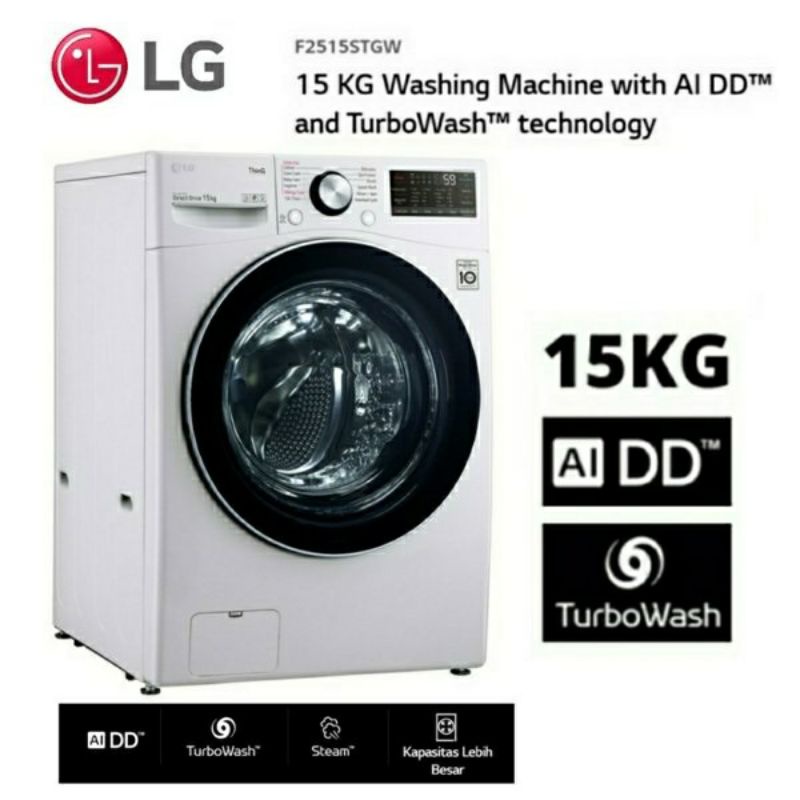MESIN CUCI FRONT LOADING LG 15 KG F2515STGW INVERTER SMART THINQ TURBO WASH