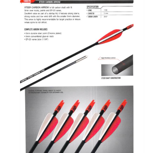 CARTEL XTEER CARBON ARROW 1150 - Anak Panah Pure Carbon Olahraga Panahan - Doosung Archery