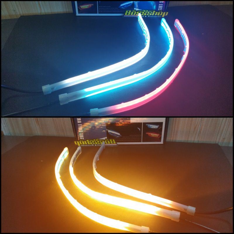 SEPASANG | Lampu Alis FLEXIBLE ALIS DRL LED 2 Warna + sein running All Motor 12volt - 30cm