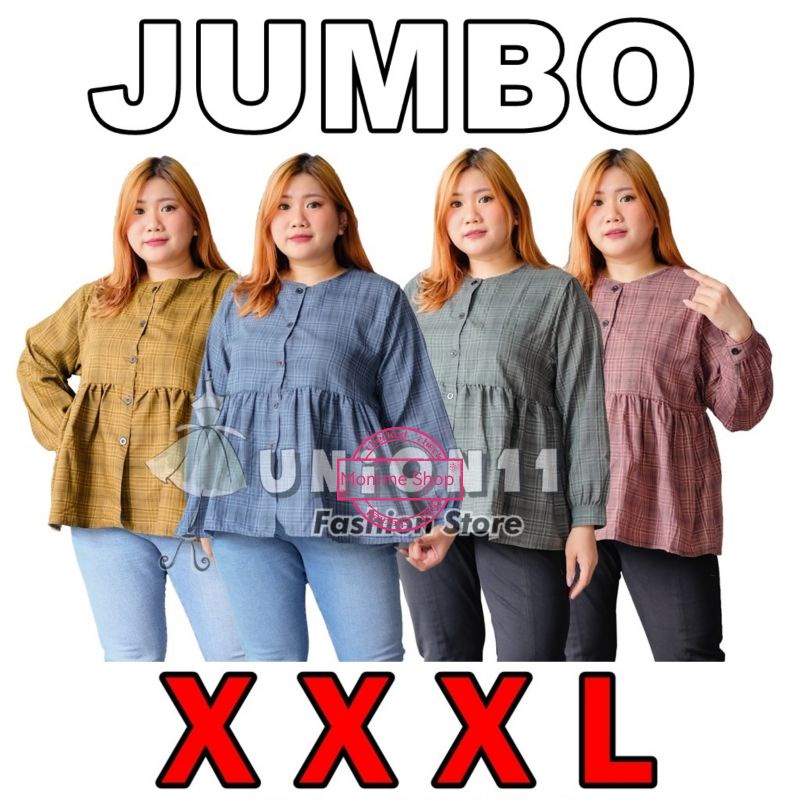JUMBO LD 120-BLOUSE WANITA KATUN YANDED MOTIF KOTAK PREMIUM