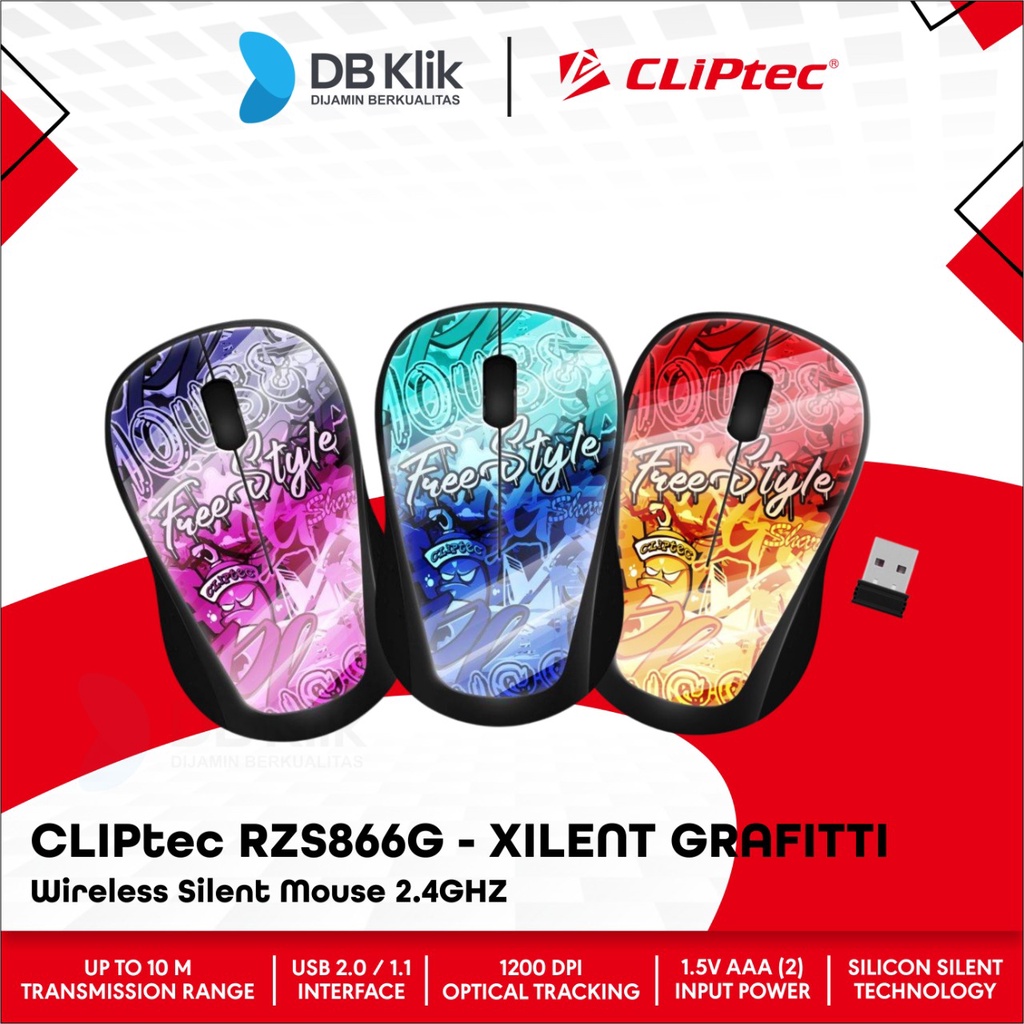 Mouse CLIPtec RZS866G Wireless Silent 2.4GHZ 1200DPI - Xilent Grafitti