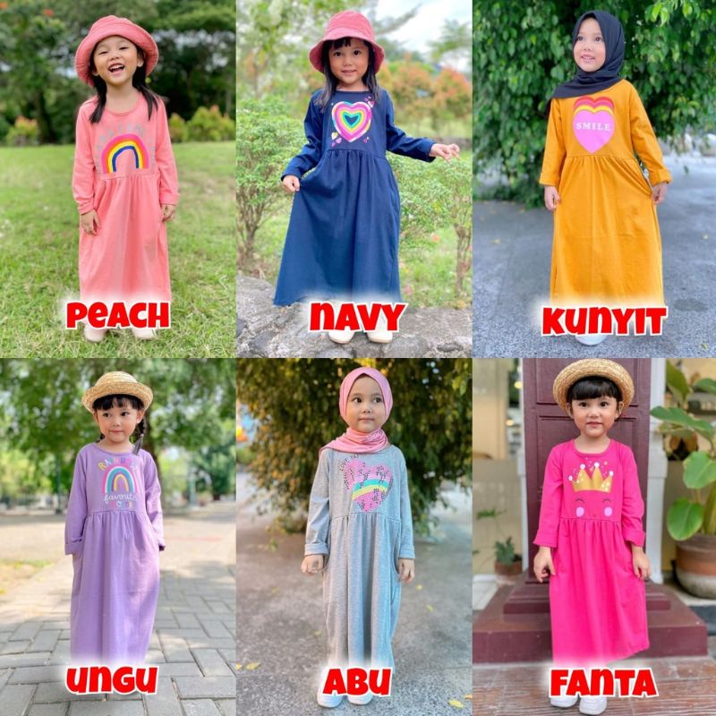 gamis kaos anak ataya/ dress anak/ baju muslim anak/ kaos anak usia 1-5 tahun