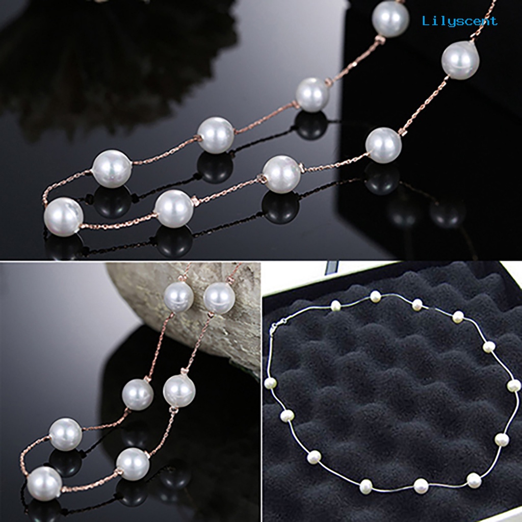 Kalung Rantai Klavikula Mutiara Tiruan Bahan Alloy Adjustable Untuk Wanita