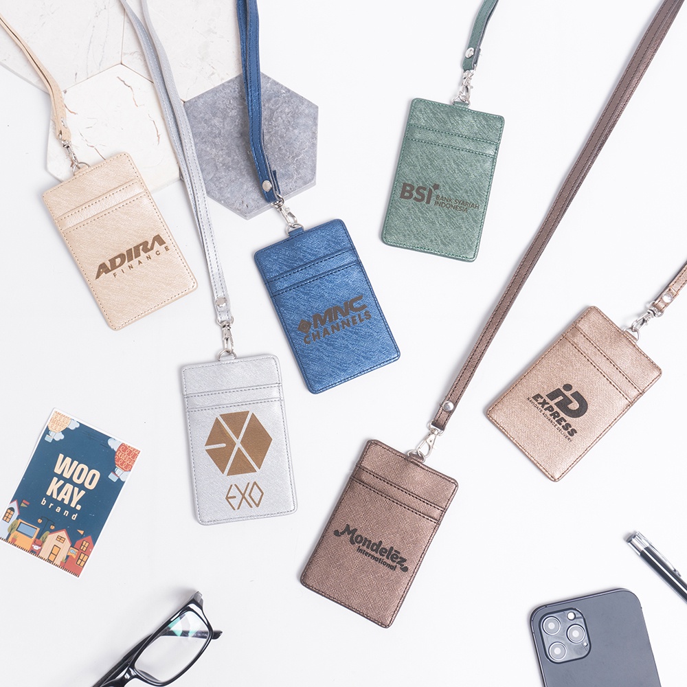 WOOKAY Tempat Gantungan ID Card Holder Name Tag Kulit Kalung Custom Nama