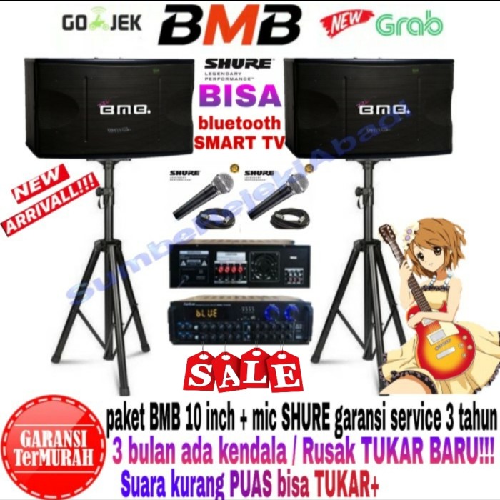 Paket BMB 10inch+mic SHURE 2pcs free2stand + cable +2 pcs safety mic