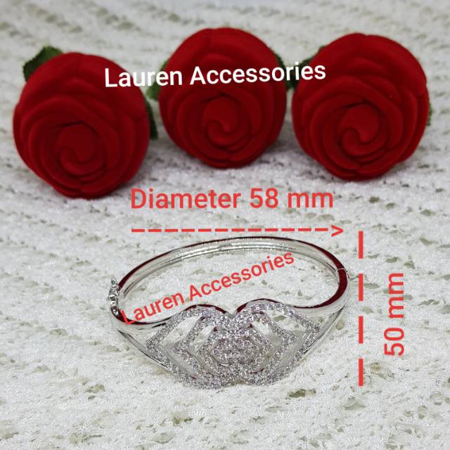 Gelang Tangan Bangle / Bangkok Dewasa Full Mata Perhiasan Imitasi Lapis Emas Putih GL 5626