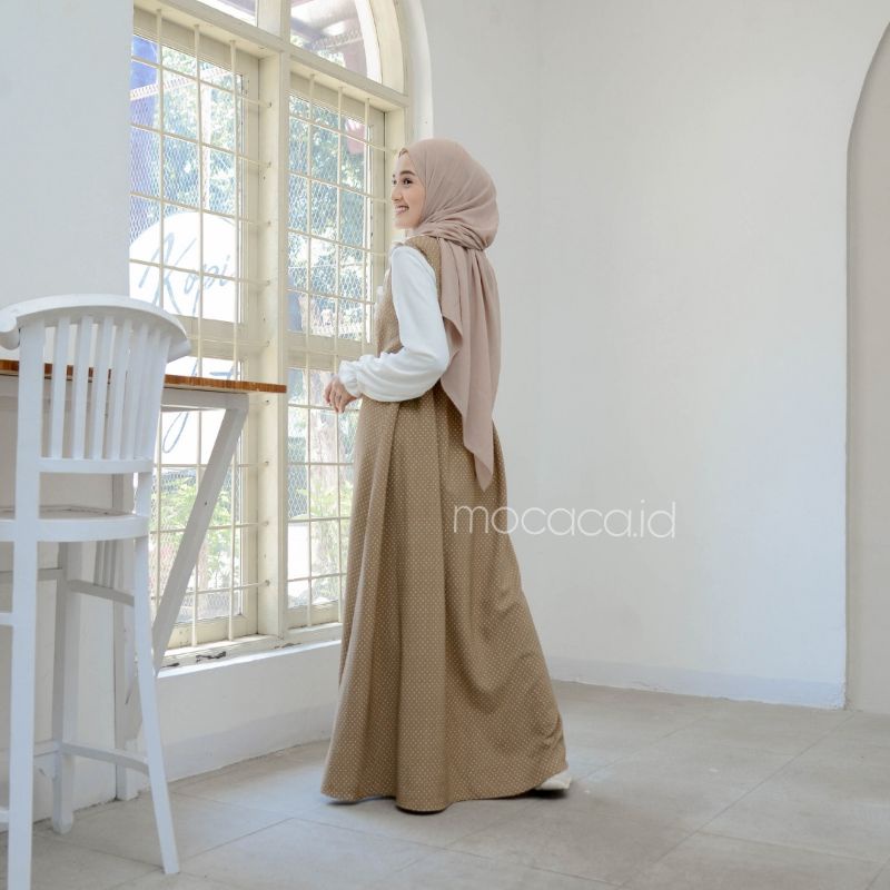 dress premiun bahan crincle polka kecil elegan putih hitam hijau olive dusty pink gamis tali ootd hijab terbaru bisa cod renda dindada busui dan wudhy friendly