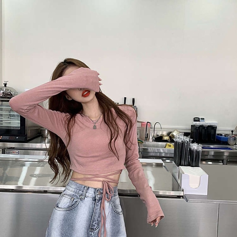 CROP TOP KAOS IKAT IMPORT ATASAN WANITA LENGAN PANJANG BAJU MX931