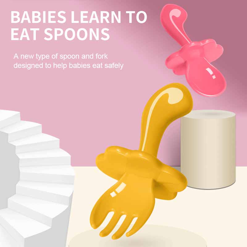 COD❤2Pcs/set Sendok + Garpu Bayi Gagang Pendek Untuk Bayi / Alat Makan Bayi / Sendok Dan Garpu Bayi Tri