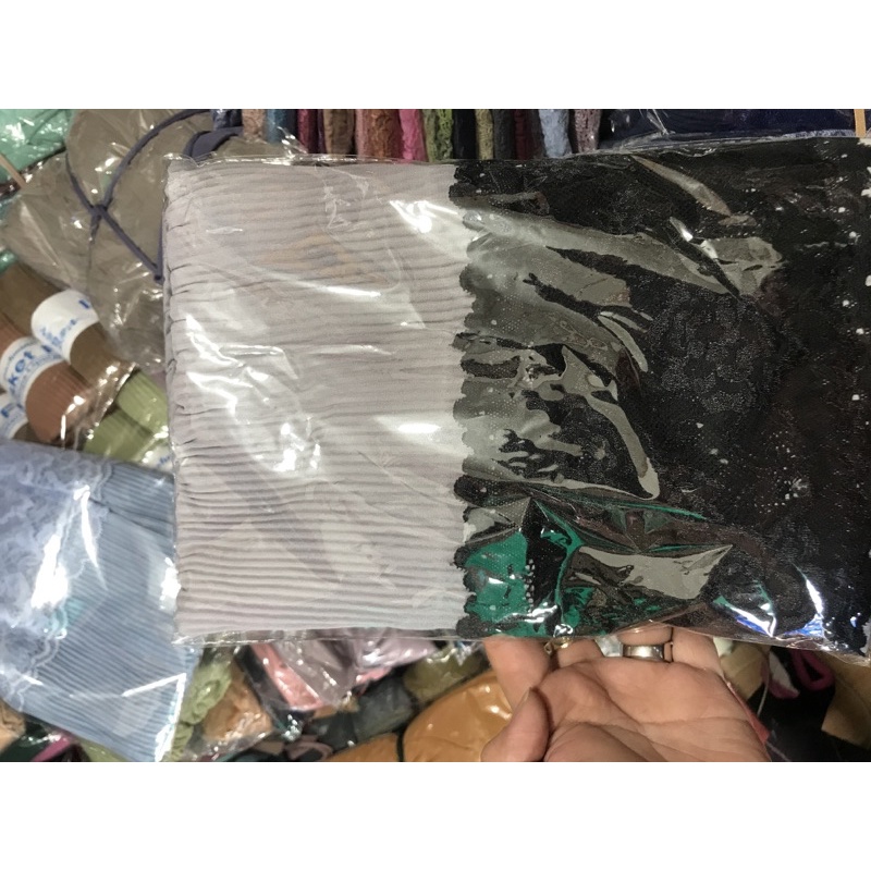 Pasmina  Plisket Prisket Renda Brokat brukat Impor/ Pasmina prisket  renda/model terbaru-Abu Silver