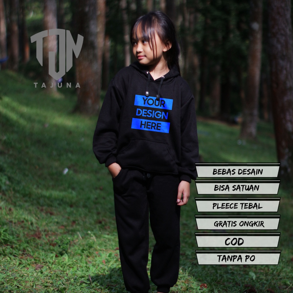 setelan hoodie jogger bahan fleece tebal untuk anak anak free sablon nama atau kata