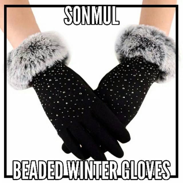 WOMAN WINTER BEADED GLOVES TOUCHSCREEN SARUNG TANGAN WANITA MUSIM DINGIN LAYAR SENTUH