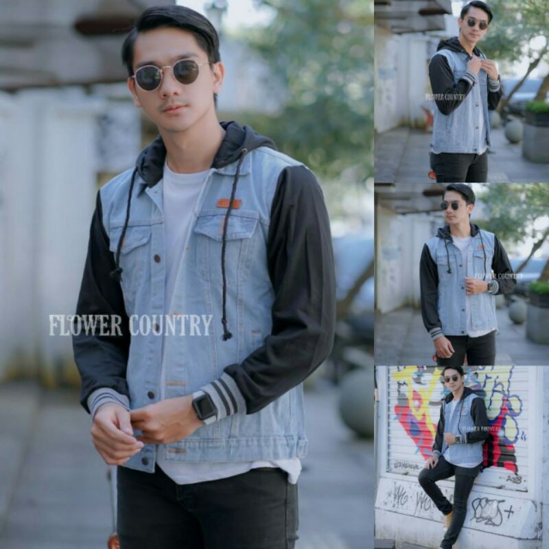 Jaket jeans hoodie Jaket jeans kombinasi Jaket jeans cowok hoodie