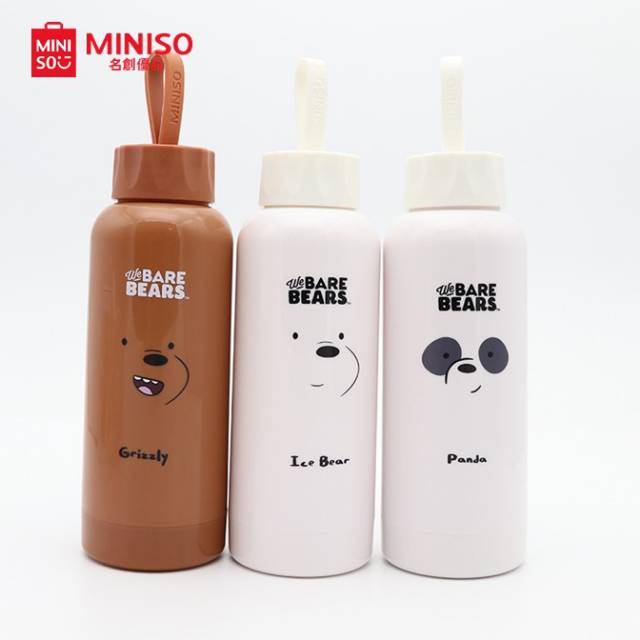 Miniso Botol We Bare Bears Glass Water Bottle 300ml