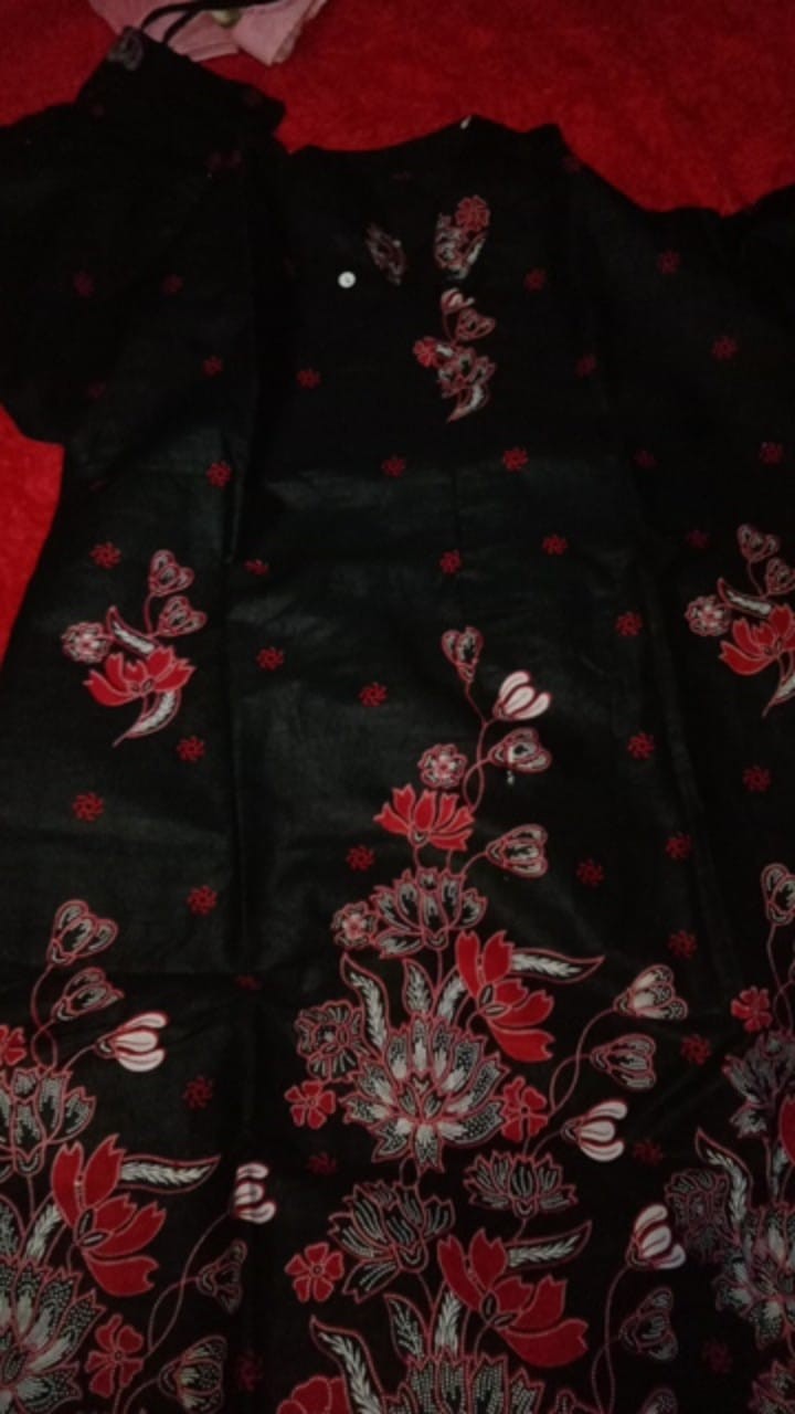 Batik Couple Keluarga Sania Ruffle Ori Ndoro Jowi Dnt Motif Sakura Merah