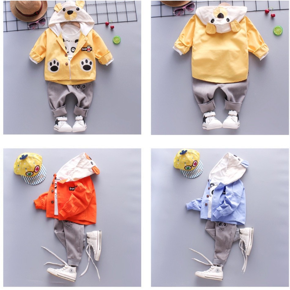 Setelan jaket hoodie anak bayi Barebear VS14 Baju anak laki laki 3in1